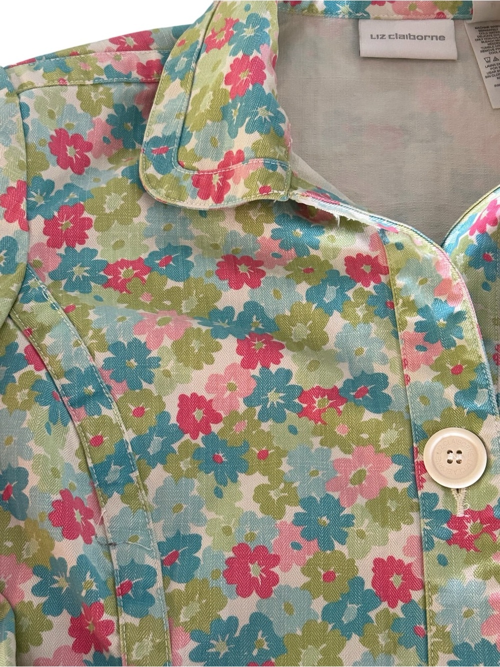 Liz Claiborne Pastel Floral Denim Jacket Vintage Y2K Girlcore Trucker Sz M EUC - Picture 7 of 16